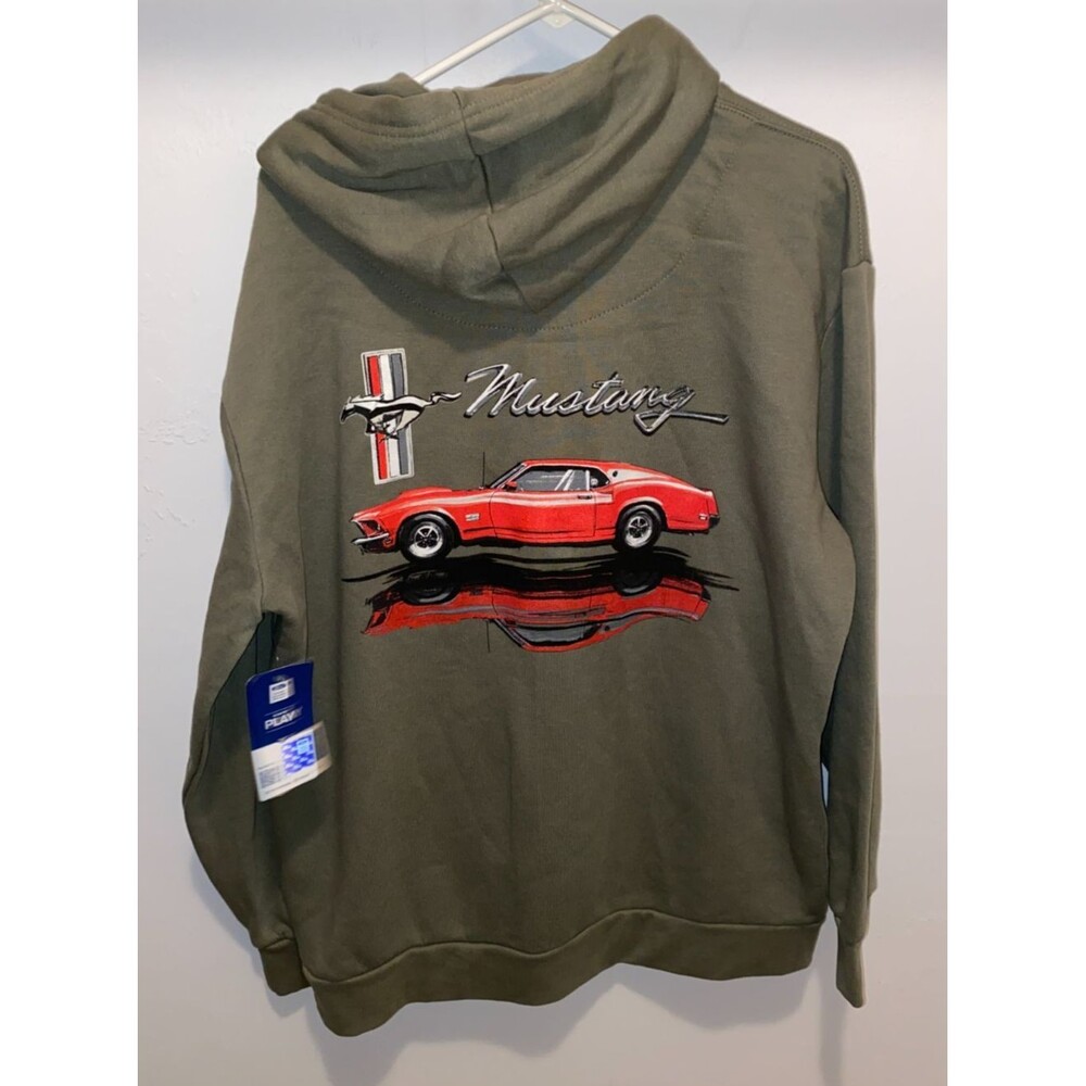 1970 Ford Mustang Red Gray Logo Men's sz L Hooded Sweatshirt Hoodie NWT NEW